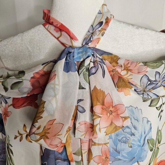 Sweet Pea NY & Co Blouse Size Medium Floral Cold Shoulder Floral Tie Top - Picture 3 of 11